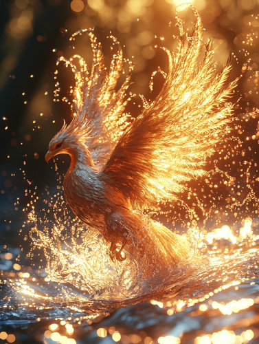 A Beautiful Blue Phoenix Rising from River