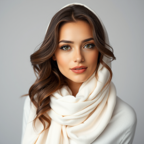 A Beautiful Brunette Posing in Studio with Scarf