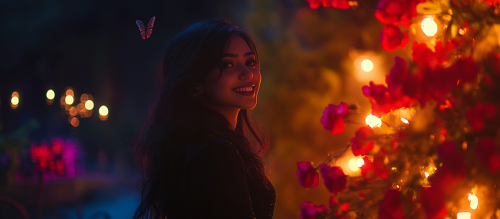 A Beautiful Indian Girl Smiling in Forest Scene