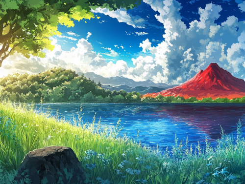 A Beautiful Manga Style Landscape Evolving Left to Right