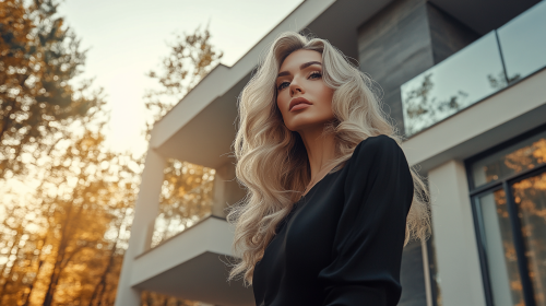 A Beautiful Model Posing in a Modern House