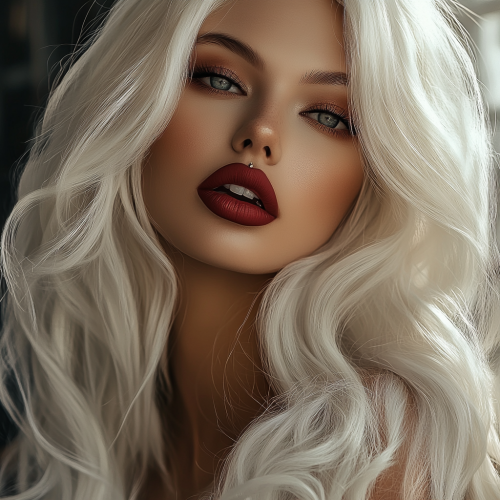 A Beautiful Model with Big Lips and Blonde Hair