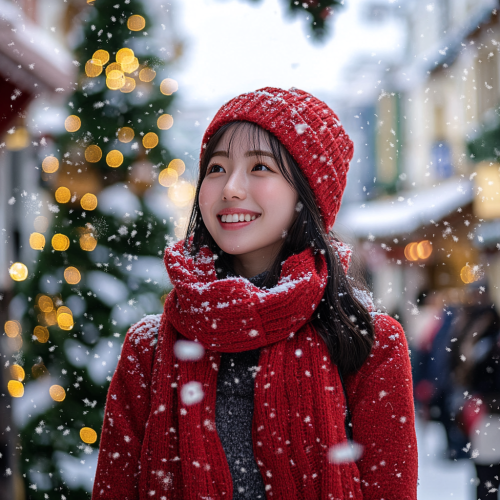 A Beautiful Snowy Winter Town Festival Scene