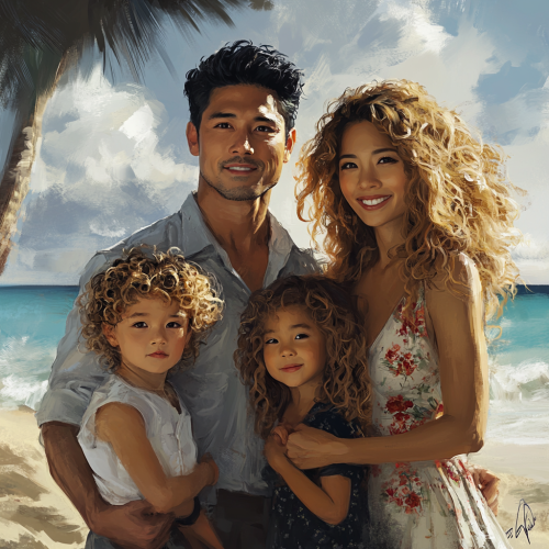 A Beautiful Vietnamese Family on the Beach