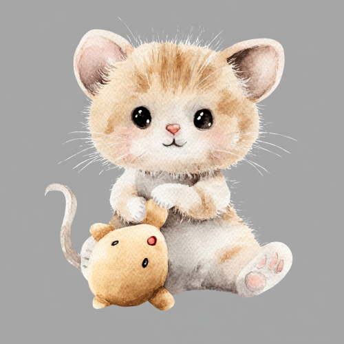A Beautiful Watercolor Cat Toy with Plush Mouse.