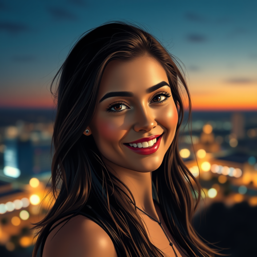 A Beautiful Woman During a Scenic Sunset Night