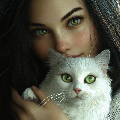 A Beautiful Woman Holding Her White Persian Cat