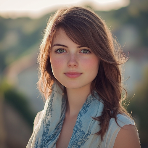 A Beautiful Young Lady in a Village Sunset