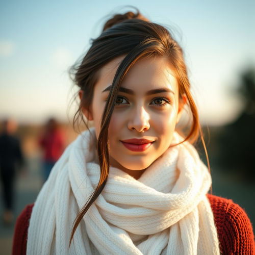 A Beautiful Young Woman Wearing a White Scarf