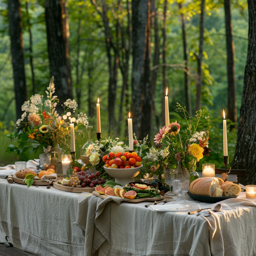 A Beautifully Arranged Outdoor Dining Table in Forest