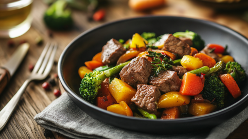 A Beautifully Plated Boeuf Sauté with Fresh Ingredients