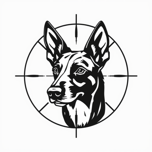 A Belgian Malinois Head in Scope Crosshairs Logo