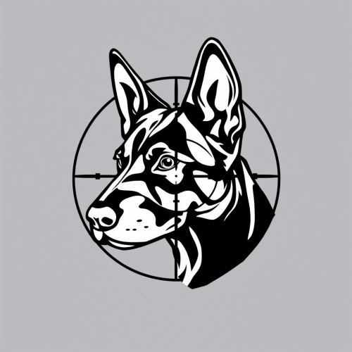 A Belgian Malinois in Scope Crosshairs Logo
