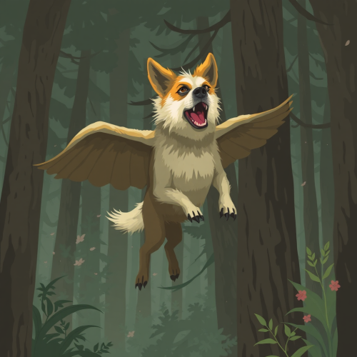 A Big Scary Flying Dog in Forest