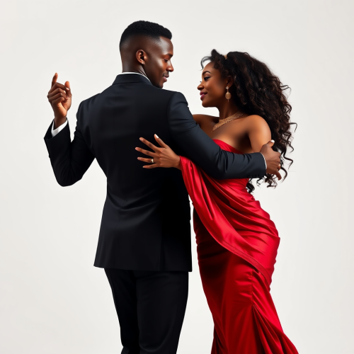 A Black Couple Dancing Elegantly Against White Background