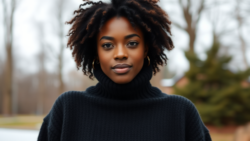 A Black Model Showcasing a Black Sweater Outdoors