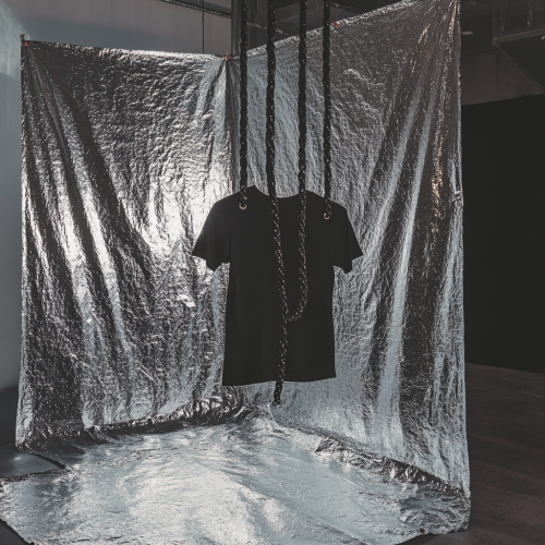 A Black T-Shirt Hanging in Helmut Lang Style