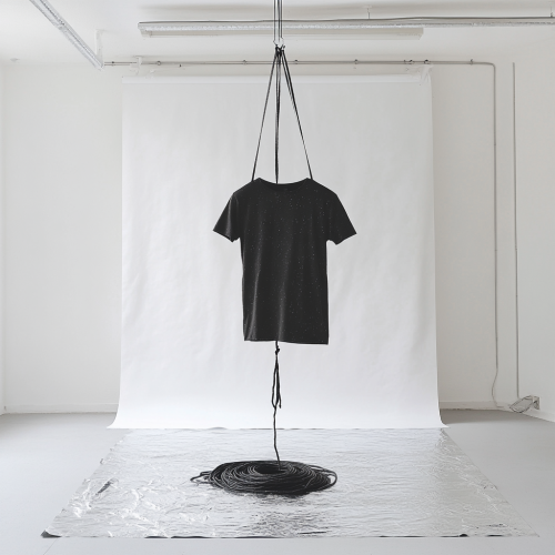 A Black T-Shirt on Rope in White Studio