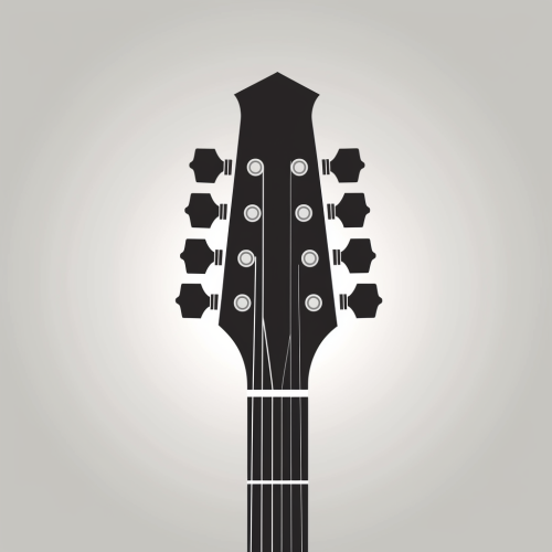 A Black and White Guitar Headstock Logo
