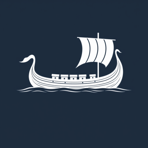 A Black and White Simplified Viking Longship.