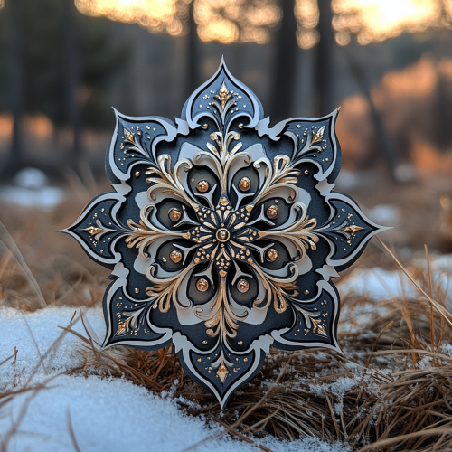 A Black and White Snowflake in the Grass