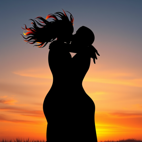 A Black couple kissing on stunning beach sunset.