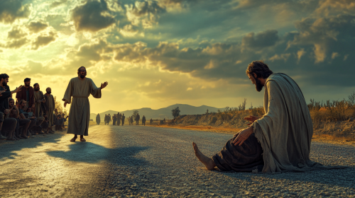 A Blind Man Reaching Out to Jesus