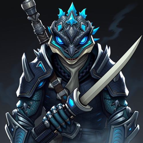 A Blue-Accented Lizard Samurai in Armor