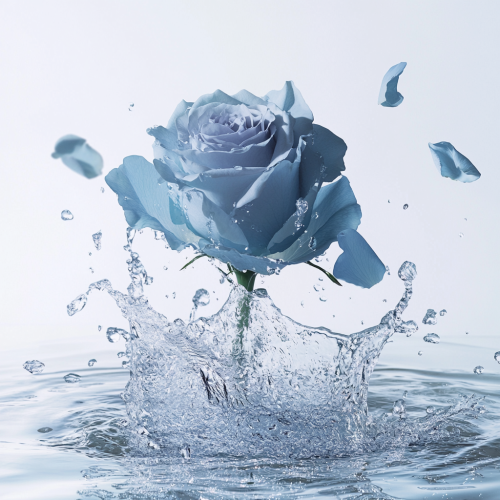 A Blue Rose Falling into Water