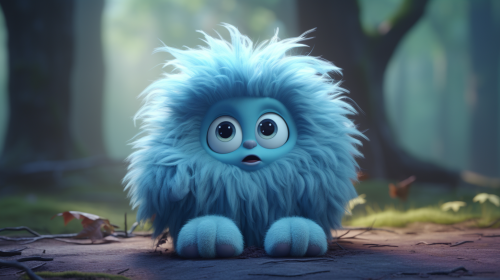 A Blue Sad Monster Sitting Under Tree