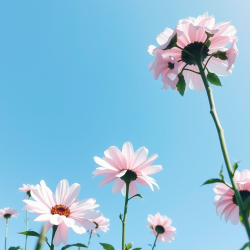 A Blue Sky with Flowers and Sun