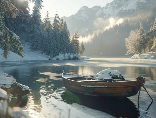A Boat Club near Green Forest on Winter Morning