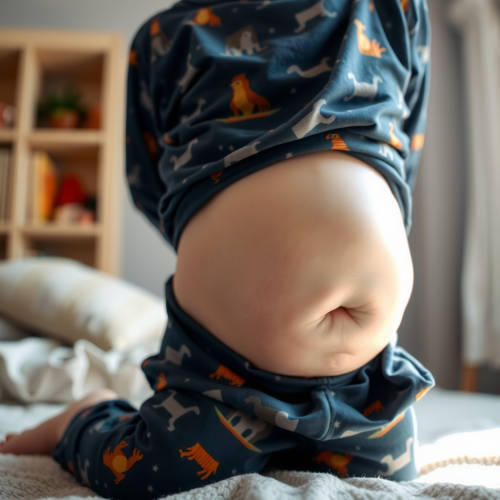 A Boy's Belly Growing Bigger in Pajamas