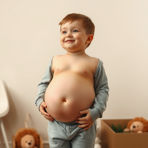 A Boy's Growing Belly in Pajamas