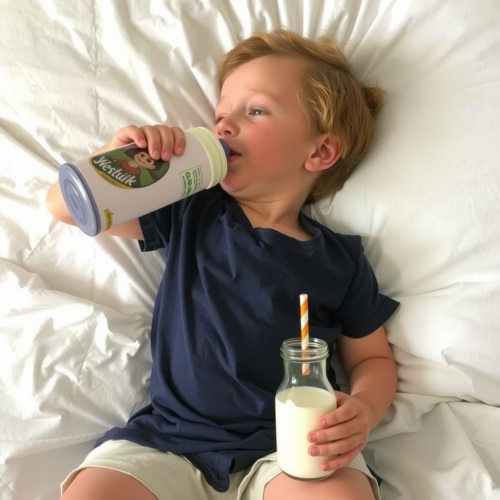 A Boy Drinking Weight Gain Milk at Night