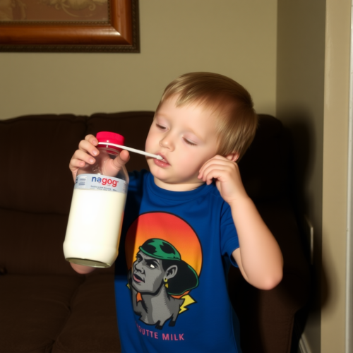 A Boy Drinking Weight Gain Milk at Night