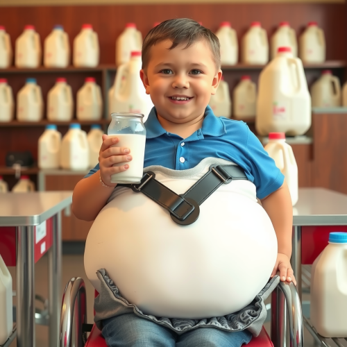 A Boy Drinking Weight Gain Milk in Cafeteria