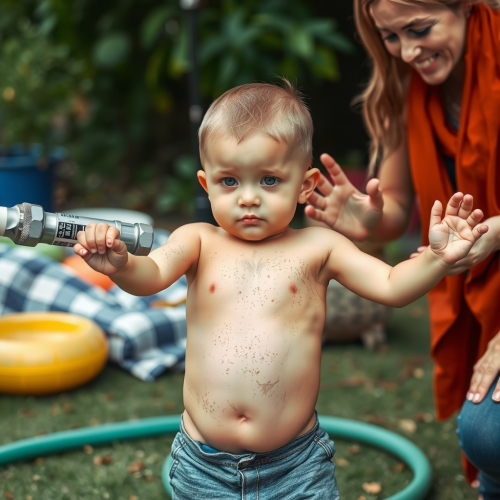 A Boy Inflating His Belly, Parents Applauding