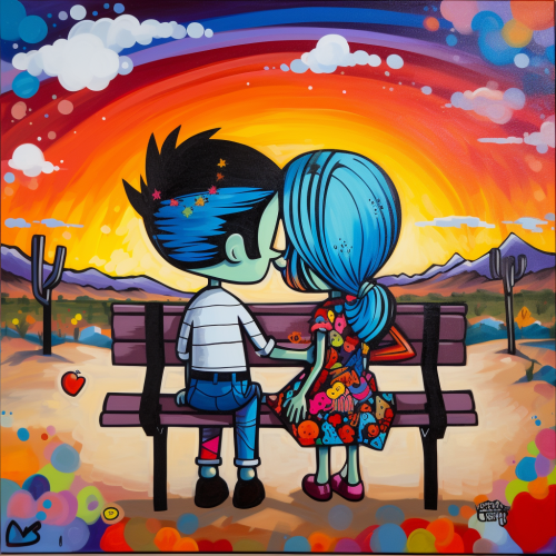 A Boy and Girl in Love on Bench