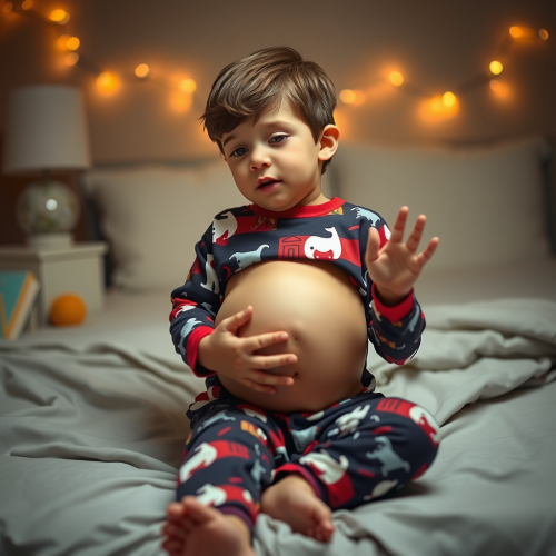 A Boy in Pajamas Wishing for a Big Belly