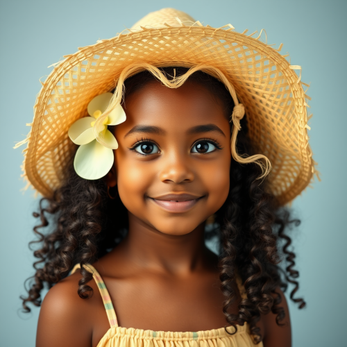 A Bright-Eyed Girl with Easter Straw Hat