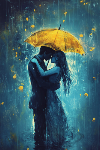 A Bright Silhouette Embraces Dark Figure with Umbrella