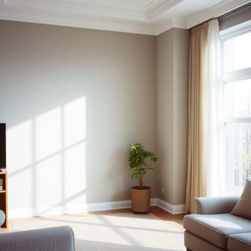 A Brightly Lit Grey Livingroom Wall
