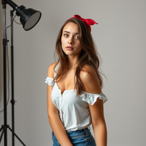 A British girl posing gracefully in a studio.
