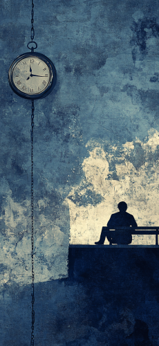 A Broken Clock, Silhouette on Bench