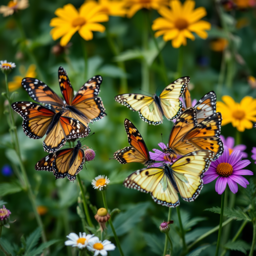A Bunch of Butterflies Flying in the Wild