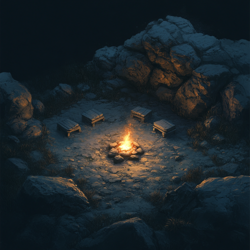 A Campfire on a Mountain Top at Night