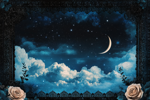 A Celestial Night: Roses, Moon, Stars, Lace