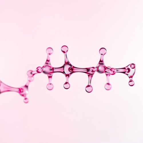 A Chain of Pink Glass Molecules on White