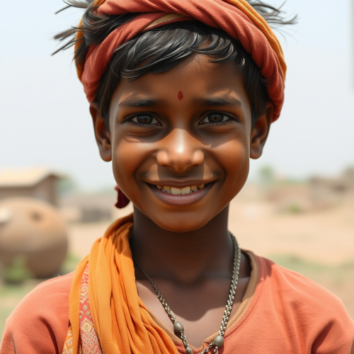 A Cheerful Indian Village Boy in Clothes